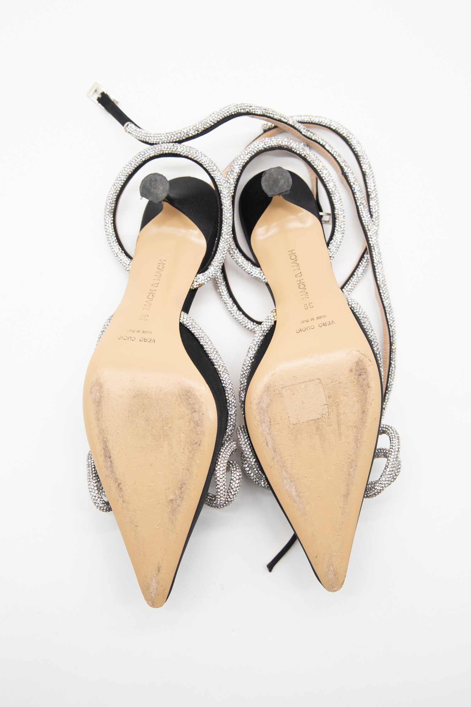 Mach & Mach "Double Bow Satin" Pumps mit Kristallverzierung in Schwarz