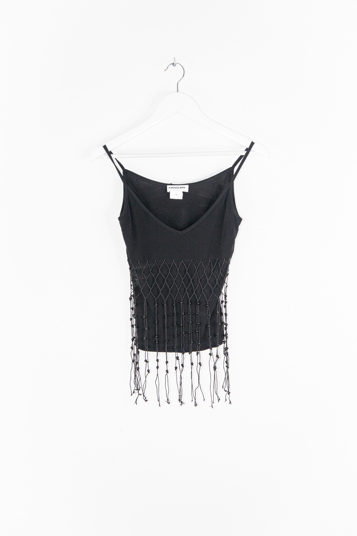 Vintage Mugler Top mit Perlenfransen in Schwarz