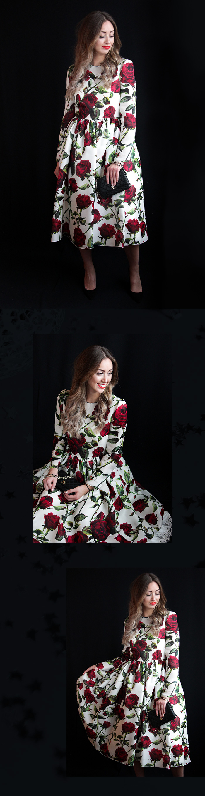 Romantisches Kleid mit Rosenprint von Dolce & Gabbana, Chiffon