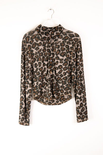 Nanushka "Trixie" Bluse mit Leoprint in Grau und Dunkelbraun