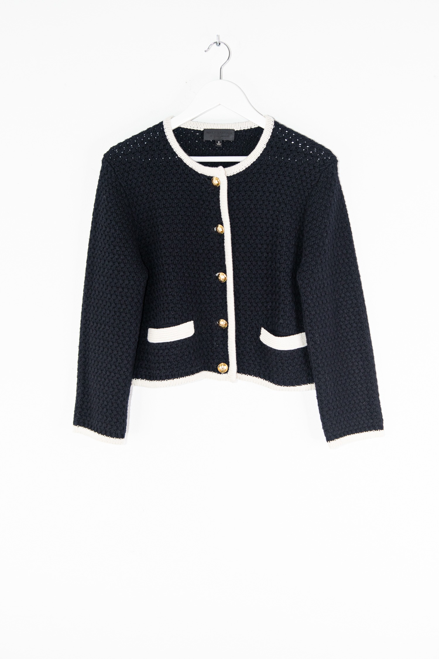 Nili Lotan "Perah" Strickjacke in Dunkelblau und Ecru