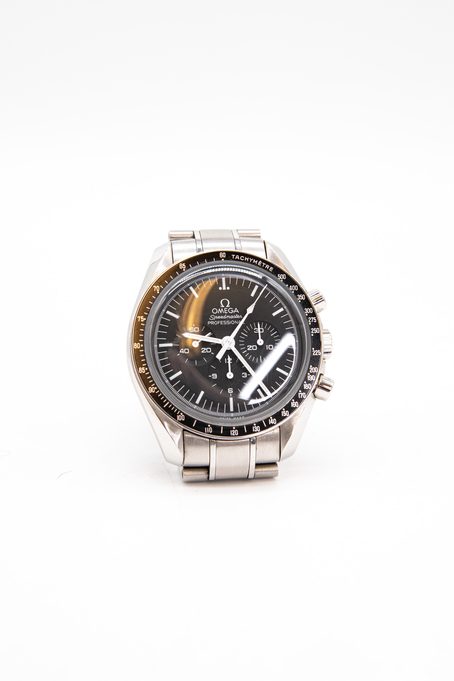 Omega "Speedmaster Legendary Moonwatch" Uhr in Schwarz und Silber