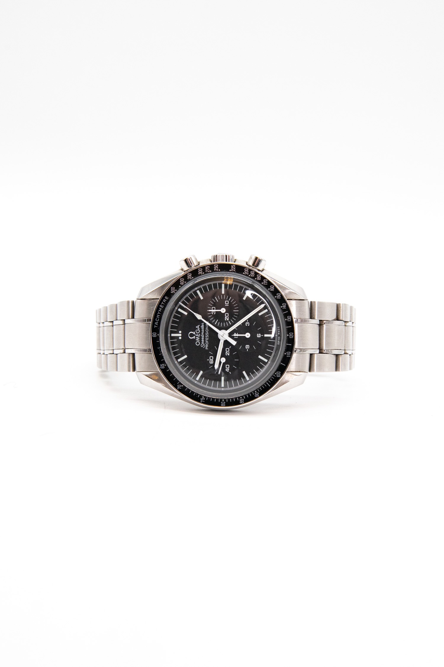 Omega "Speedmaster Legendary Moonwatch" Uhr in Schwarz und Silber