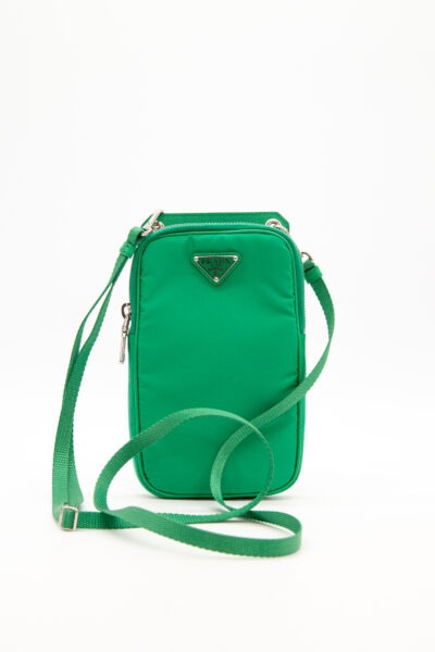 Prada Smartphone Tasche aus Re-Nylon in Grün und Silber