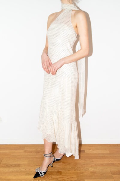 Ralph Lauren Halterneck-Maxikleid mit Punkten in Ecru