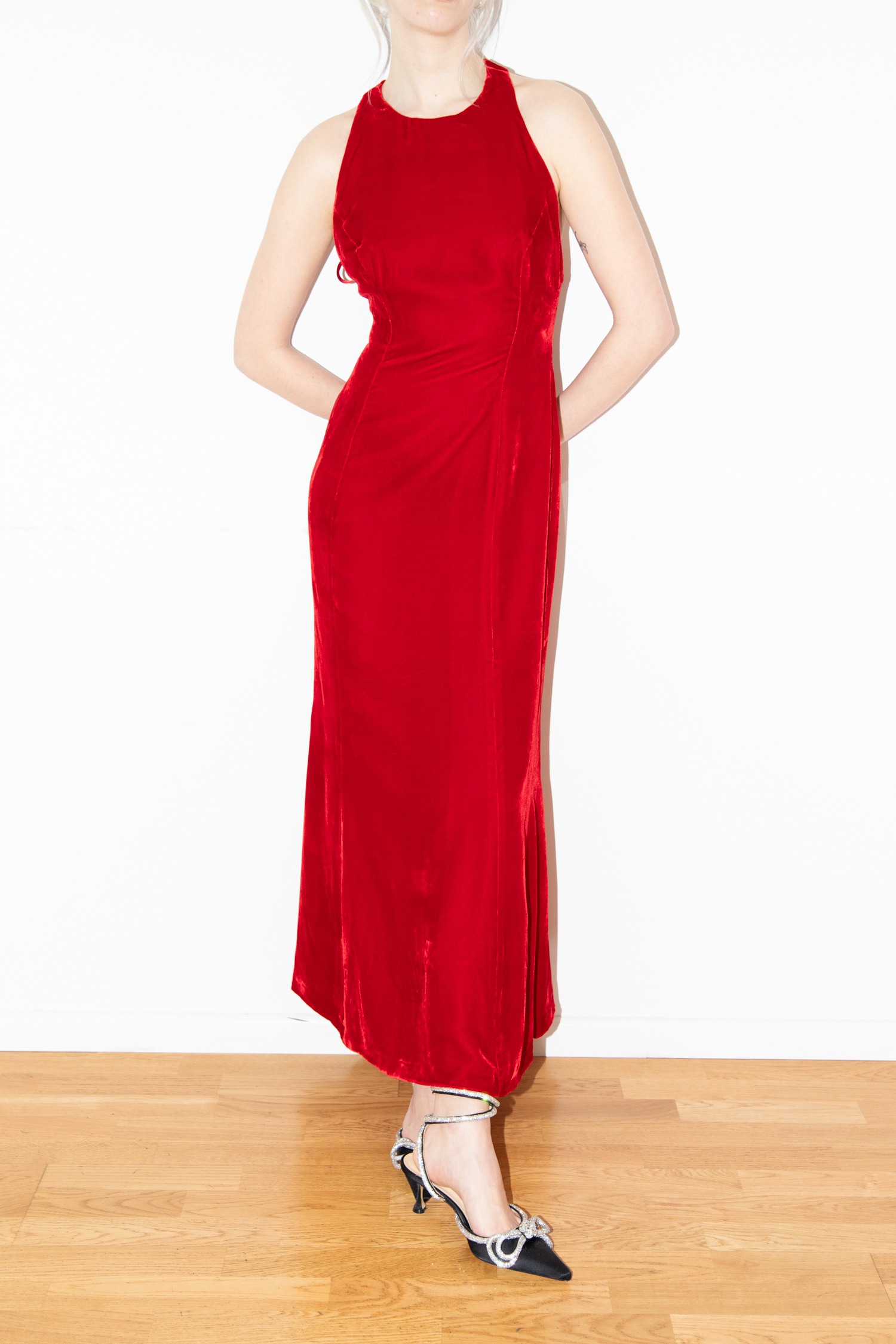 Ralph Lauren tailliertes Samtkleid in Rot