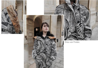 Langer reduzierter Parka mit Muster und Fell