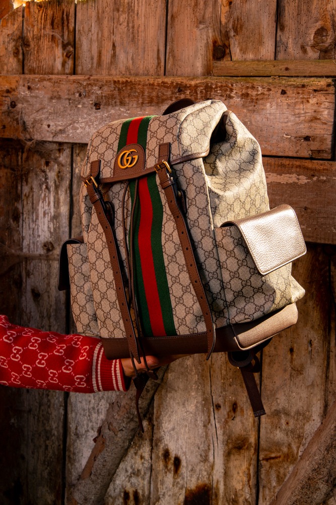 Gucci "Ophidia" Rucksack in Beige und Braun