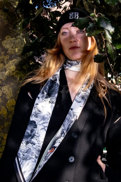 Burberry Seidentuch mit Tiermotiv in Ecru und Schwarz