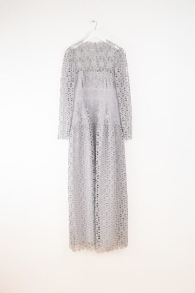 Self-Portrait "Geo Guipure" Maxikleid aus Spitze in Grau