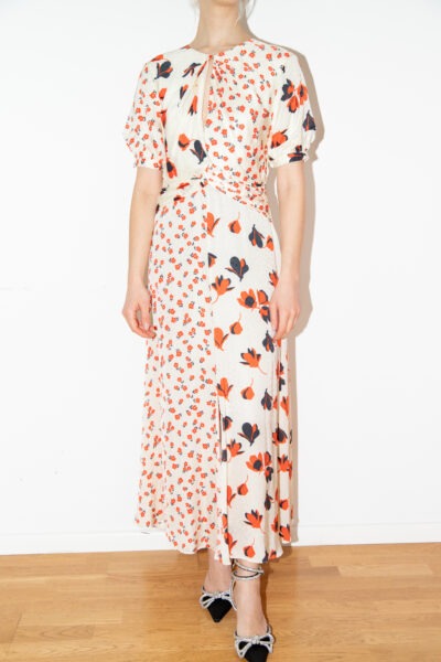 Self-Portrait Maxikleid mit floralem Print in Ecru und Rot
