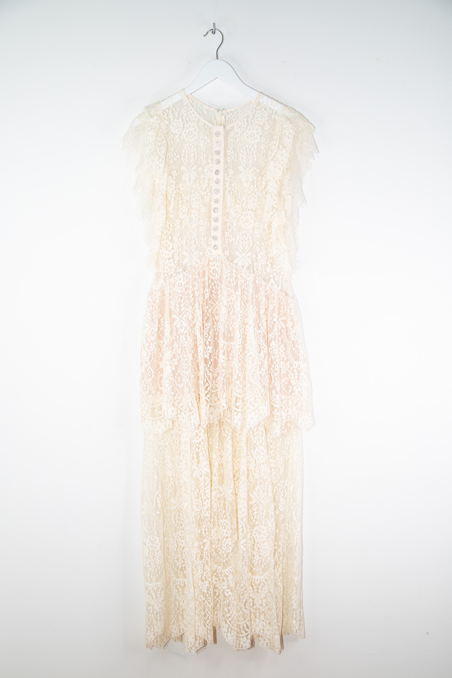 Self-portrait Maxi-Spitzenkleid in Natur-Beige