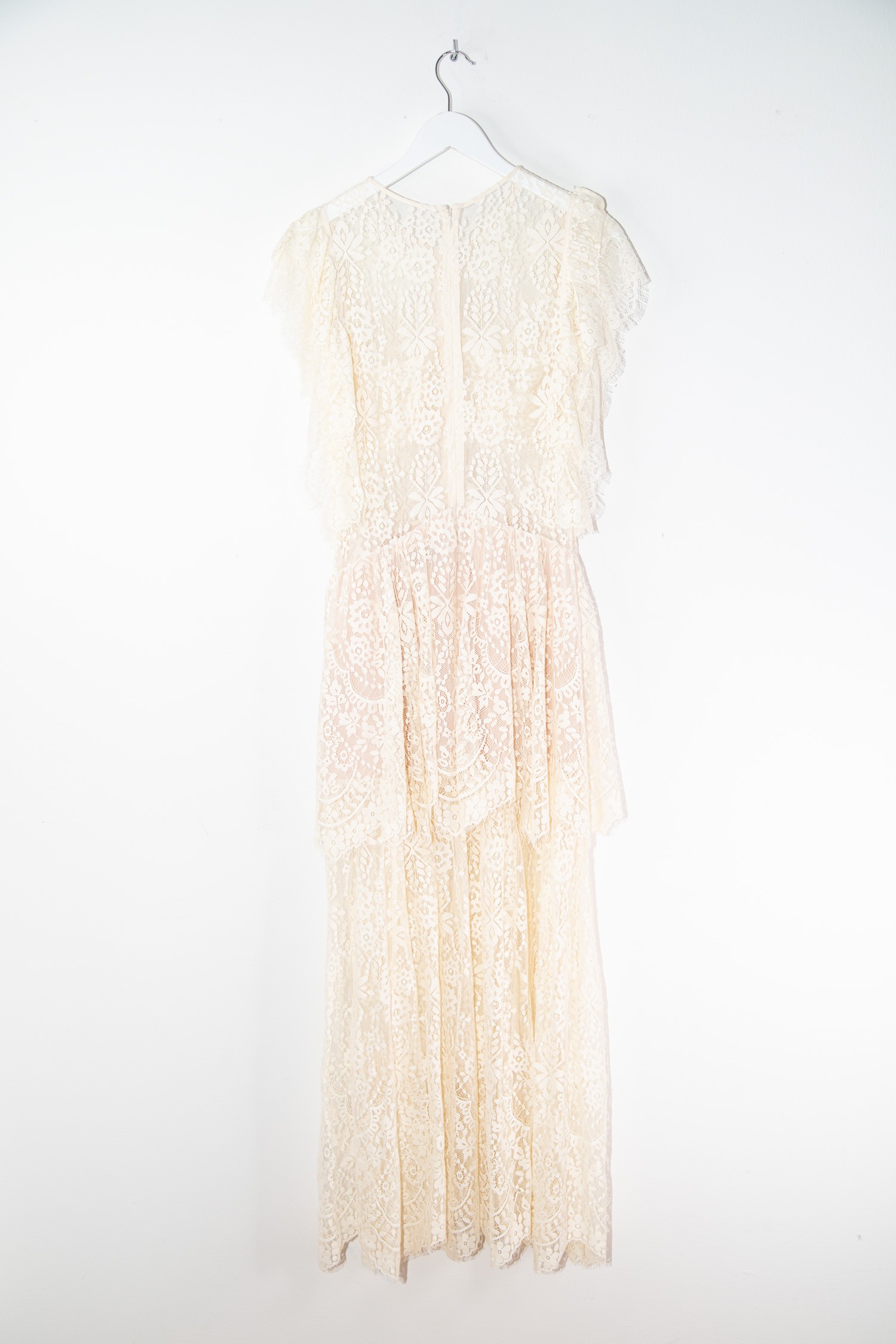 Self-portrait Maxi-Spitzenkleid in Natur-Beige
