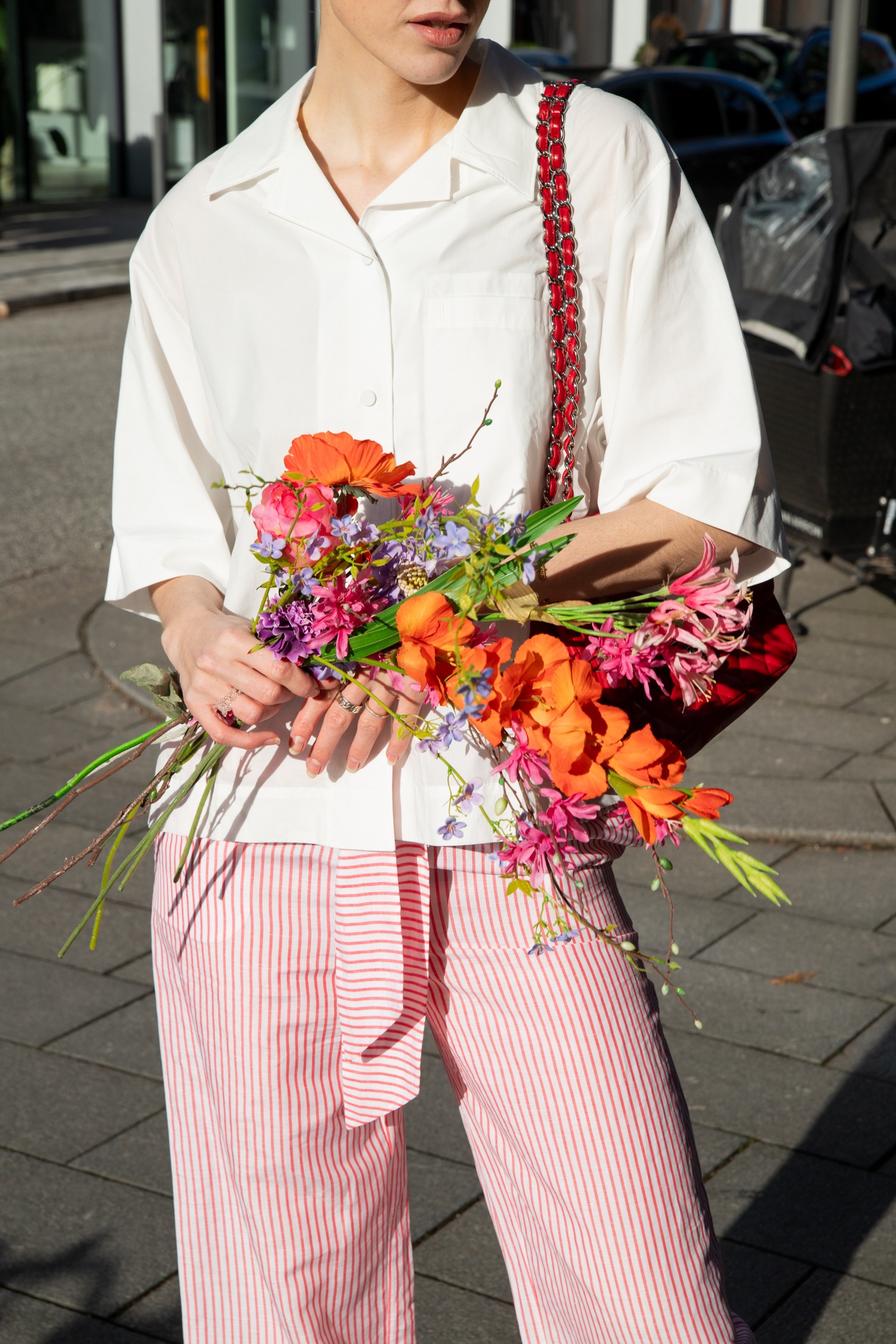 Chanel weite Hose mit Streifen in Rot und Weiß