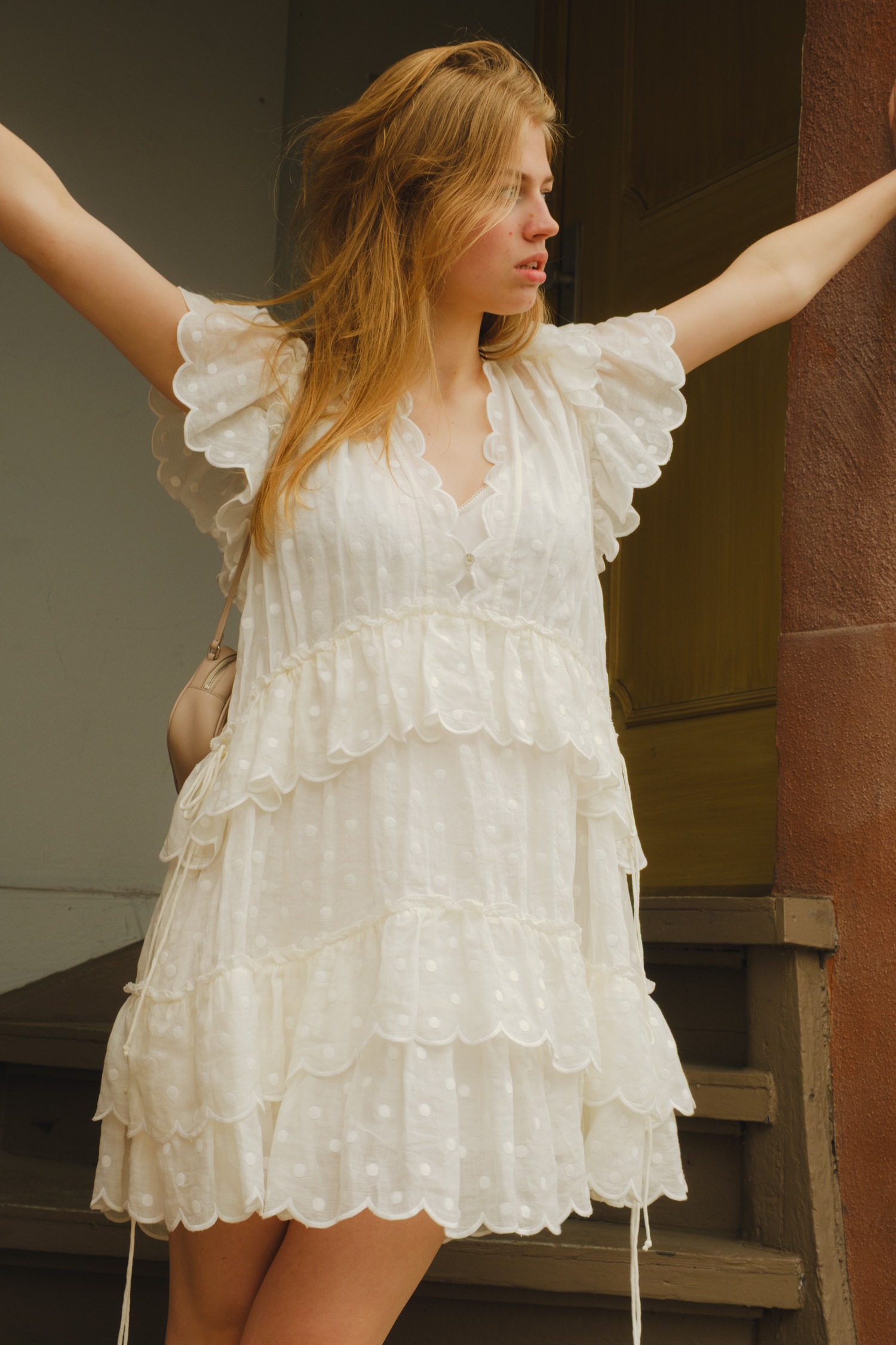 Zimmermann "Mae" Minikleid mit Punkten in Weiß