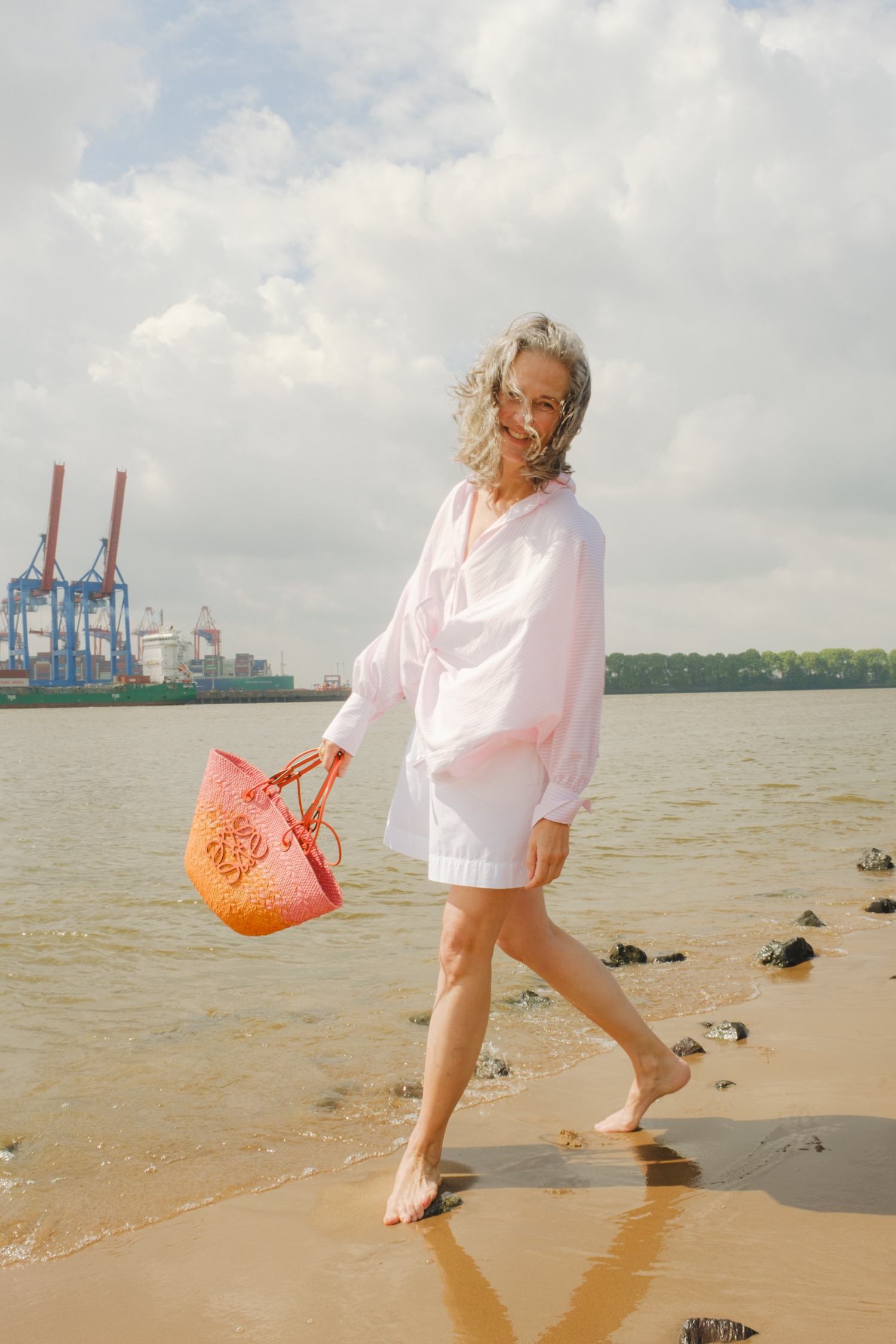 Omen Shorts aus Baumwoll-Popeline in Weiß
