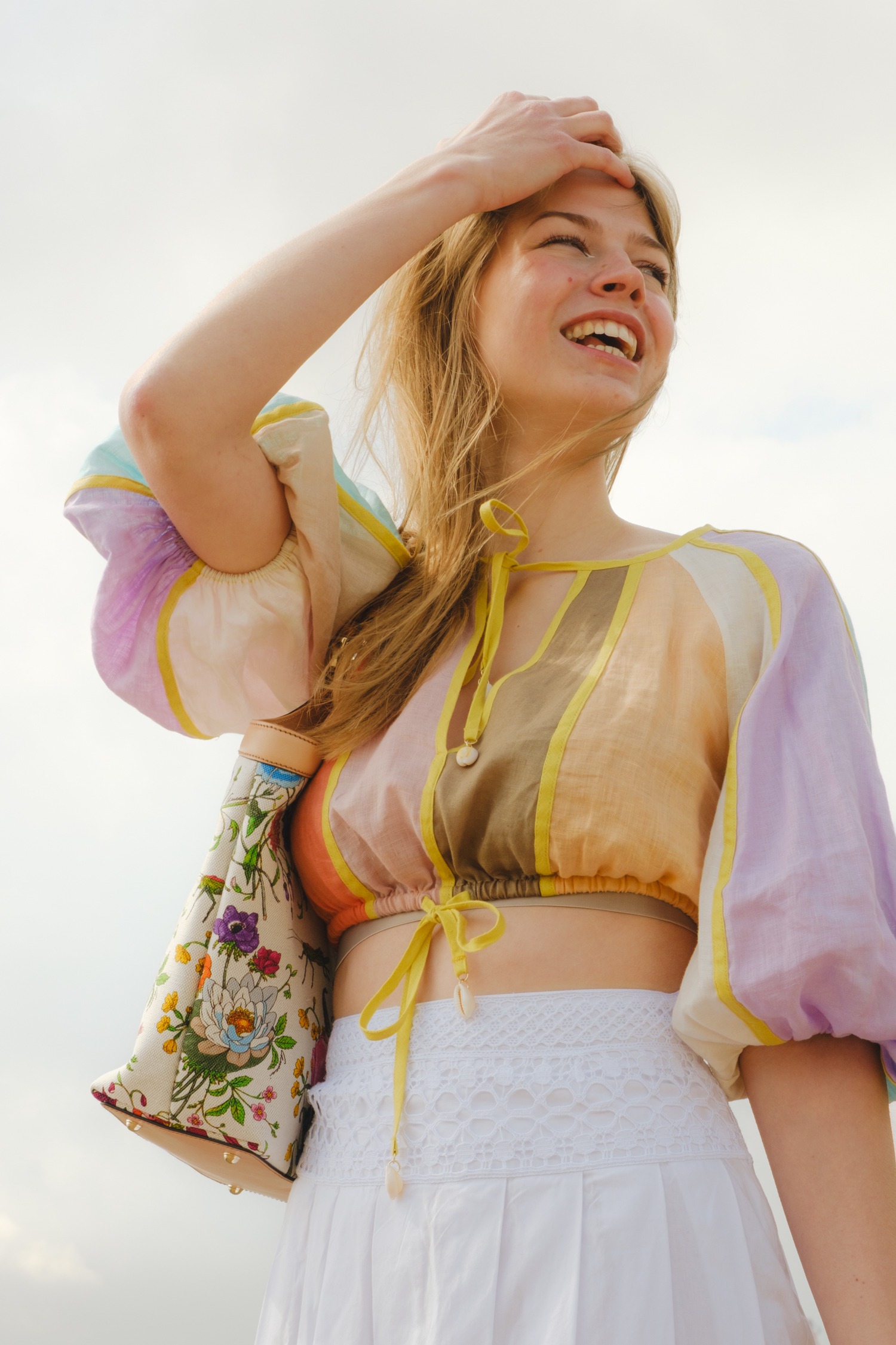 Zimmermann "Lola" Kurze Leinen Bluse in Bunt