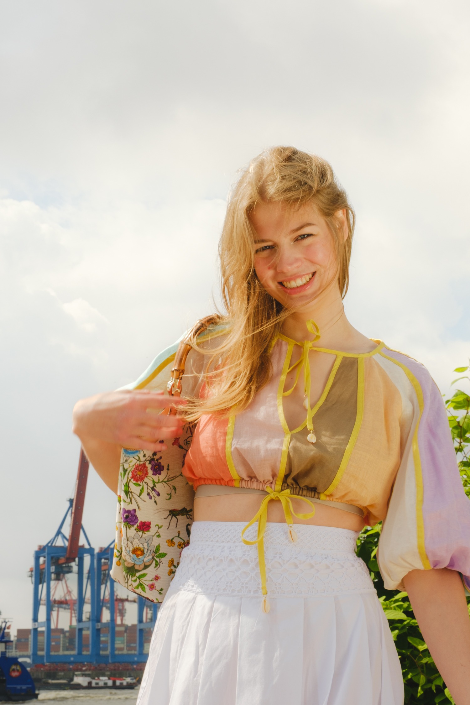 Zimmermann "Lola" Kurze Leinen Bluse in Bunt
