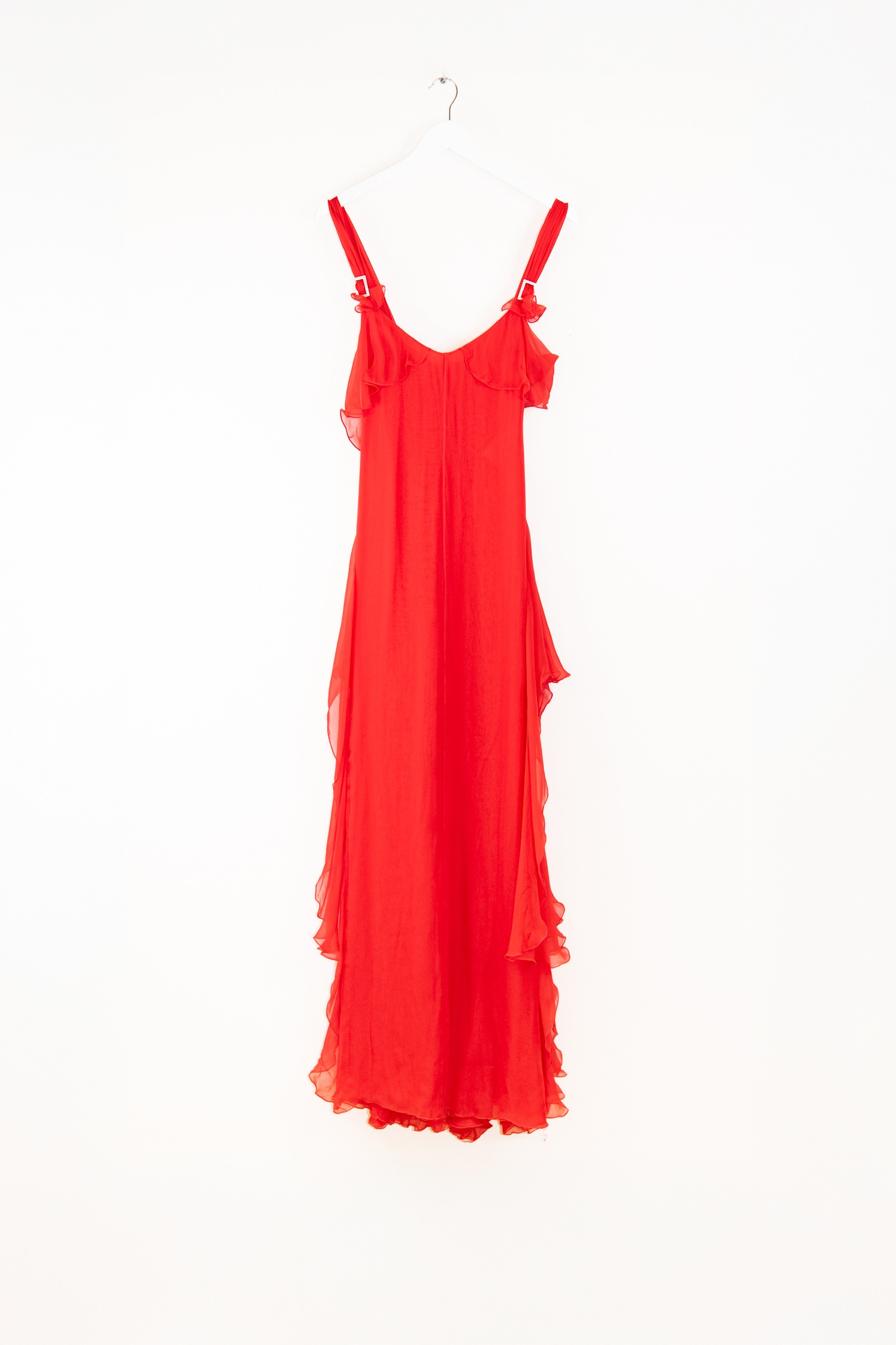 Valentino Maxikleid mit Volants und Strass in Rot