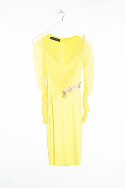 Versace Midikleid in Neongelb und Gold