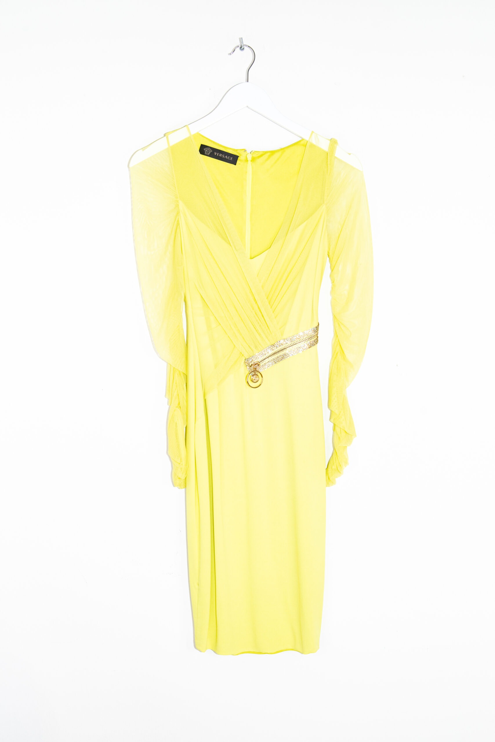 Versace Midikleid in Neongelb und Gold