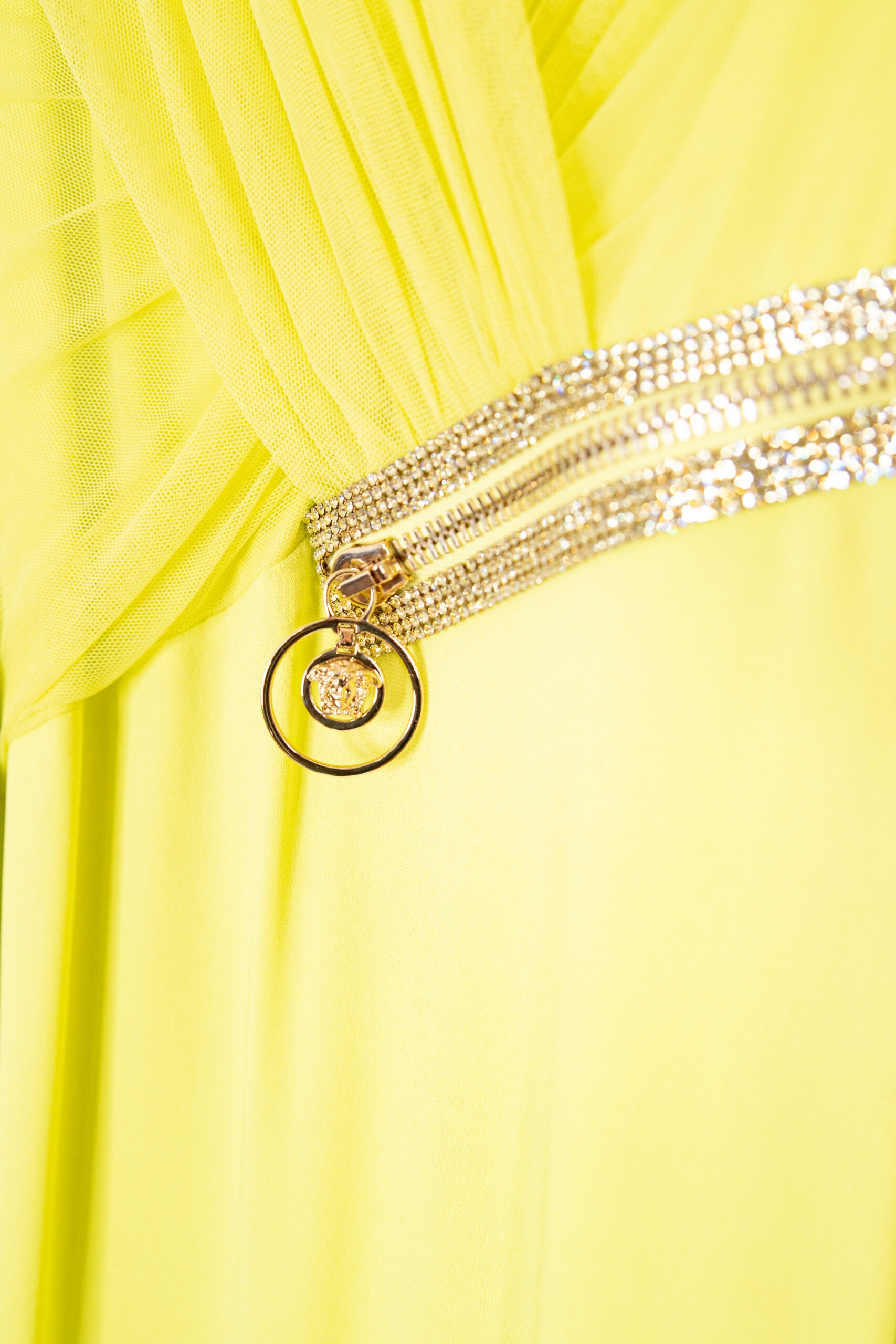 Versace Midikleid in Neongelb und Gold