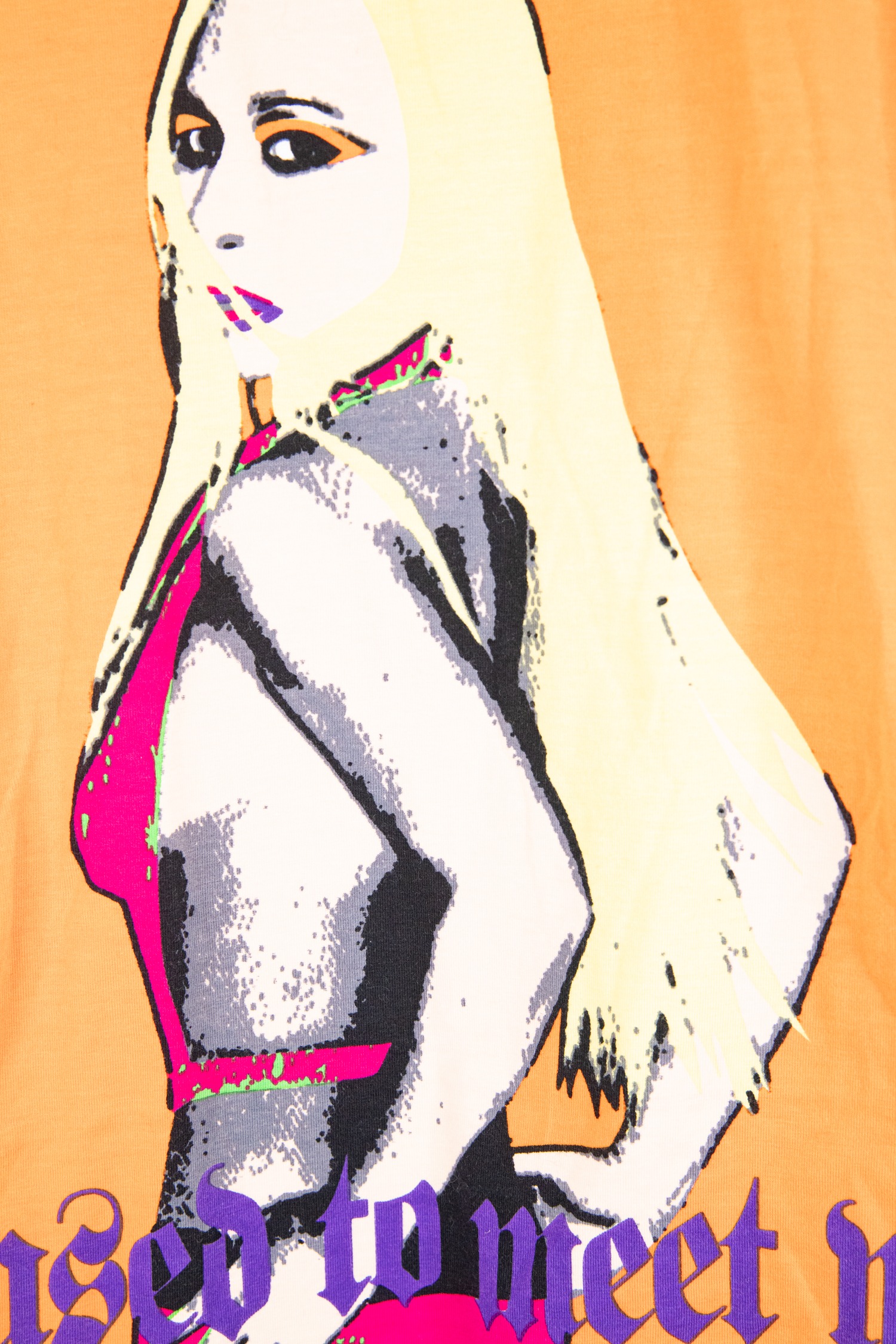 Versace Vintage Top mit Donatella Print in Schwarz und Bunt