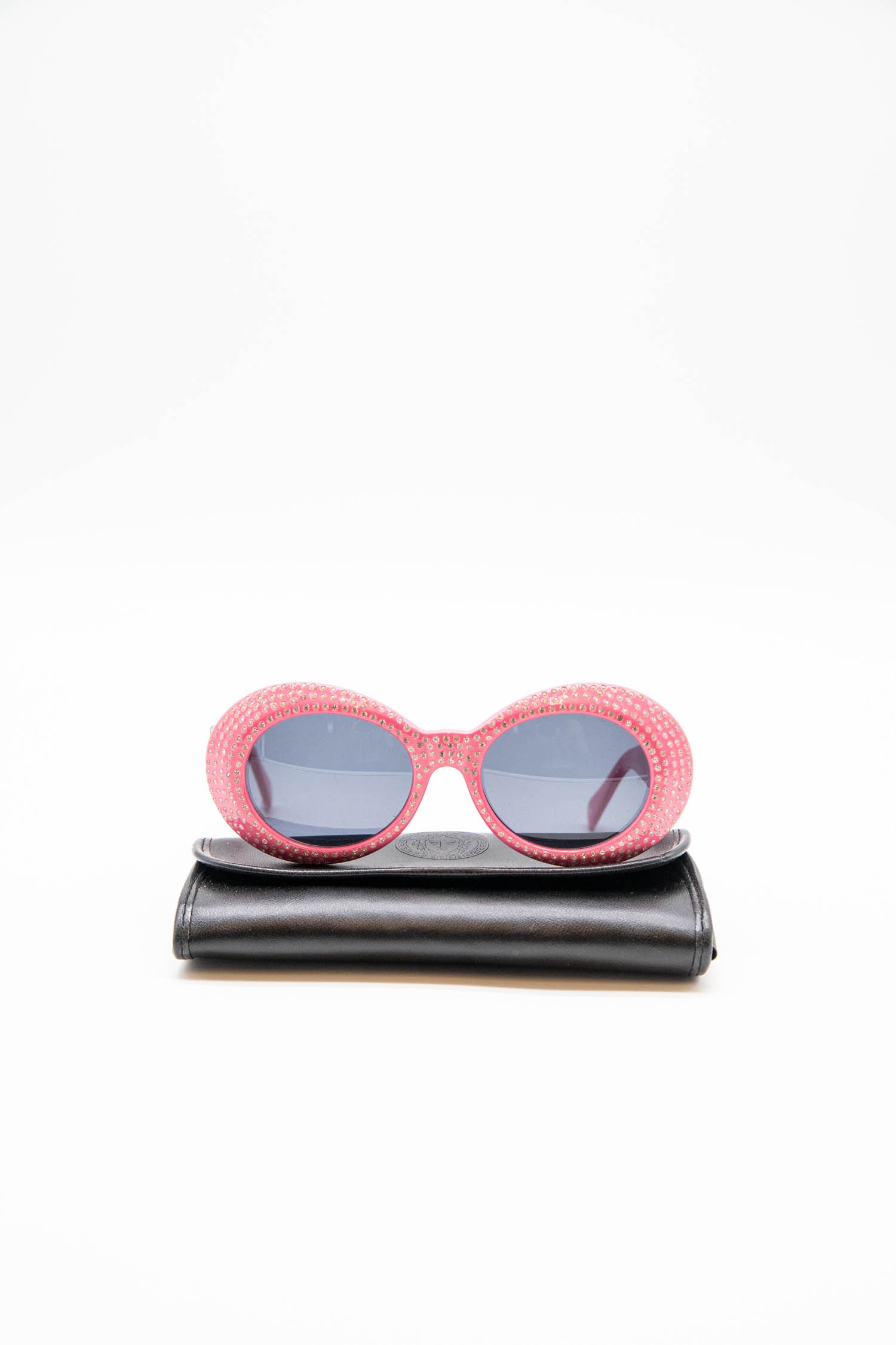 Versace ovale Sonnenbrille mit Strass in Pink