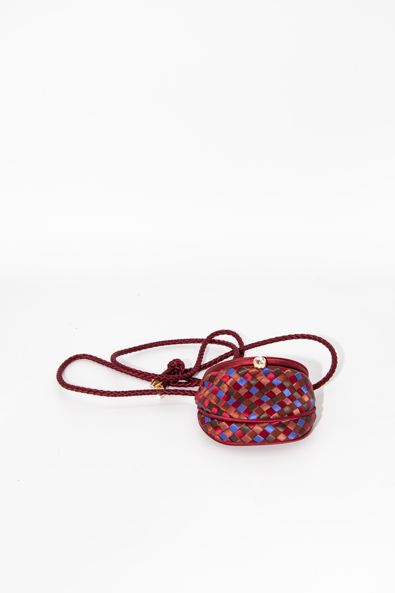 Bottega Veneta kleine Umhängetasche kariert in Bordeaux