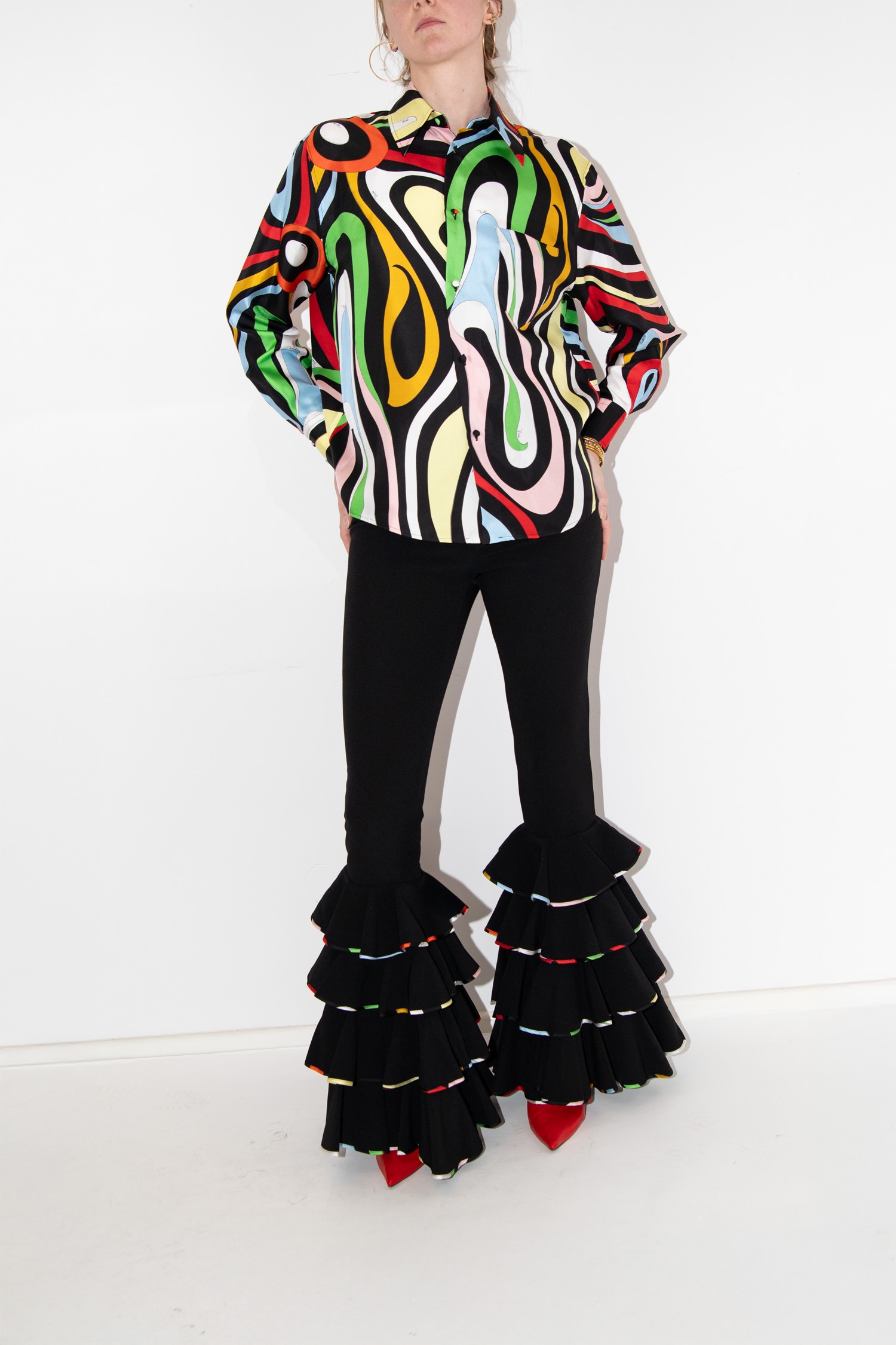 Emilio Pucci Stoffhose mit bunten Rüschen in Schwarz