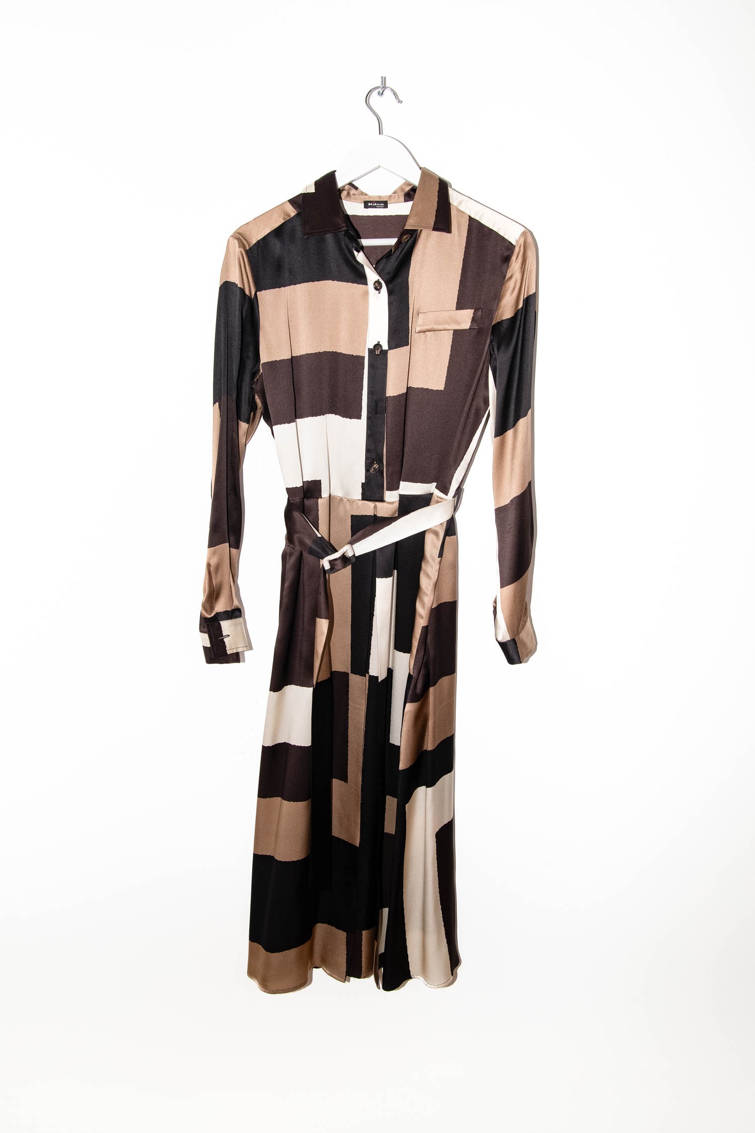 Kiton Maxikleid mit Gürtel in Brauntönen