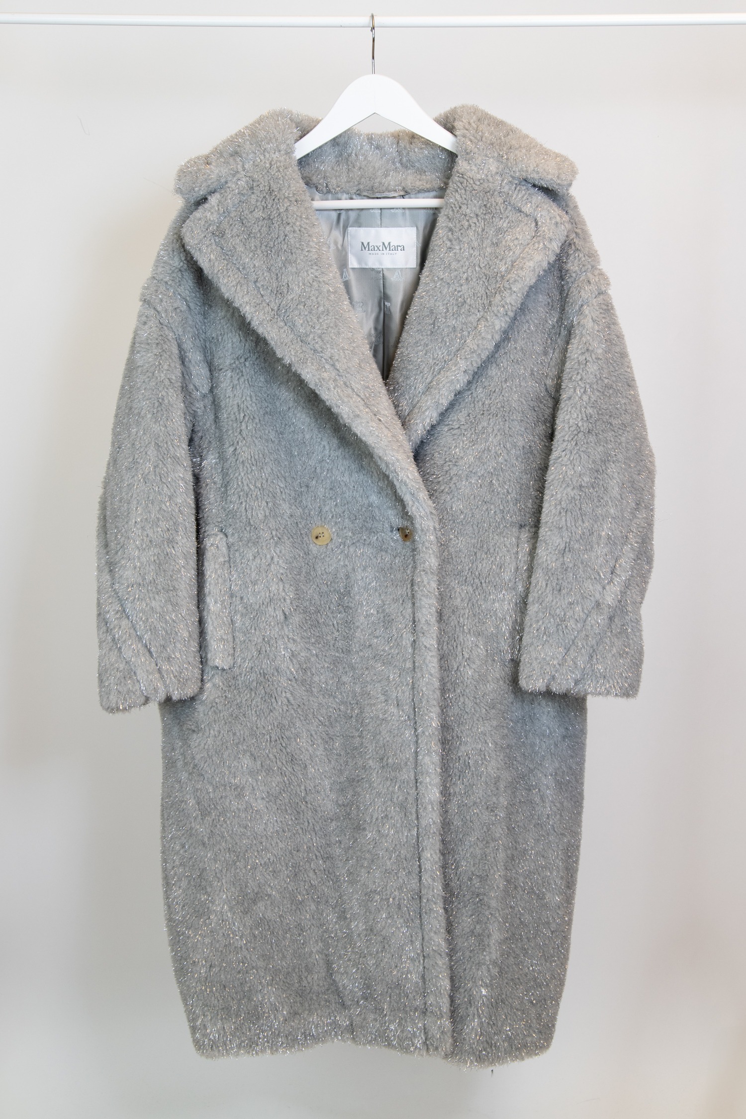 Max Mara "Teddy Bear Icon" Oversize Mantel in Hellgrau und Silber