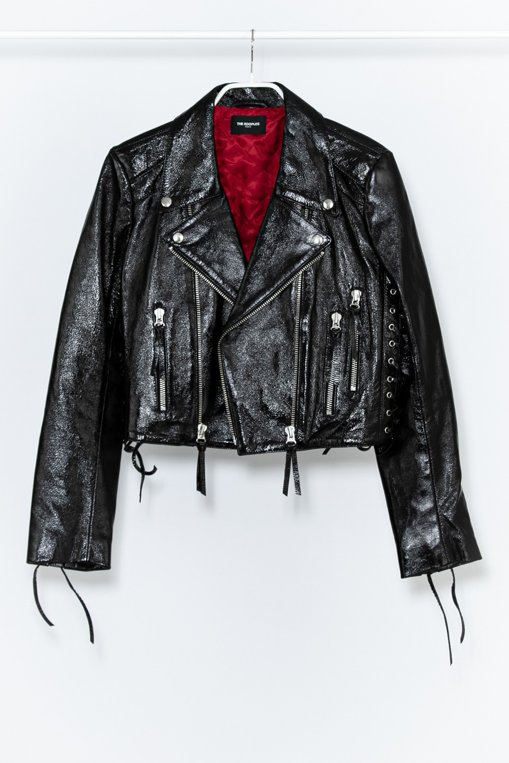 The Kooples Lackleder-Jacke in Schwarz