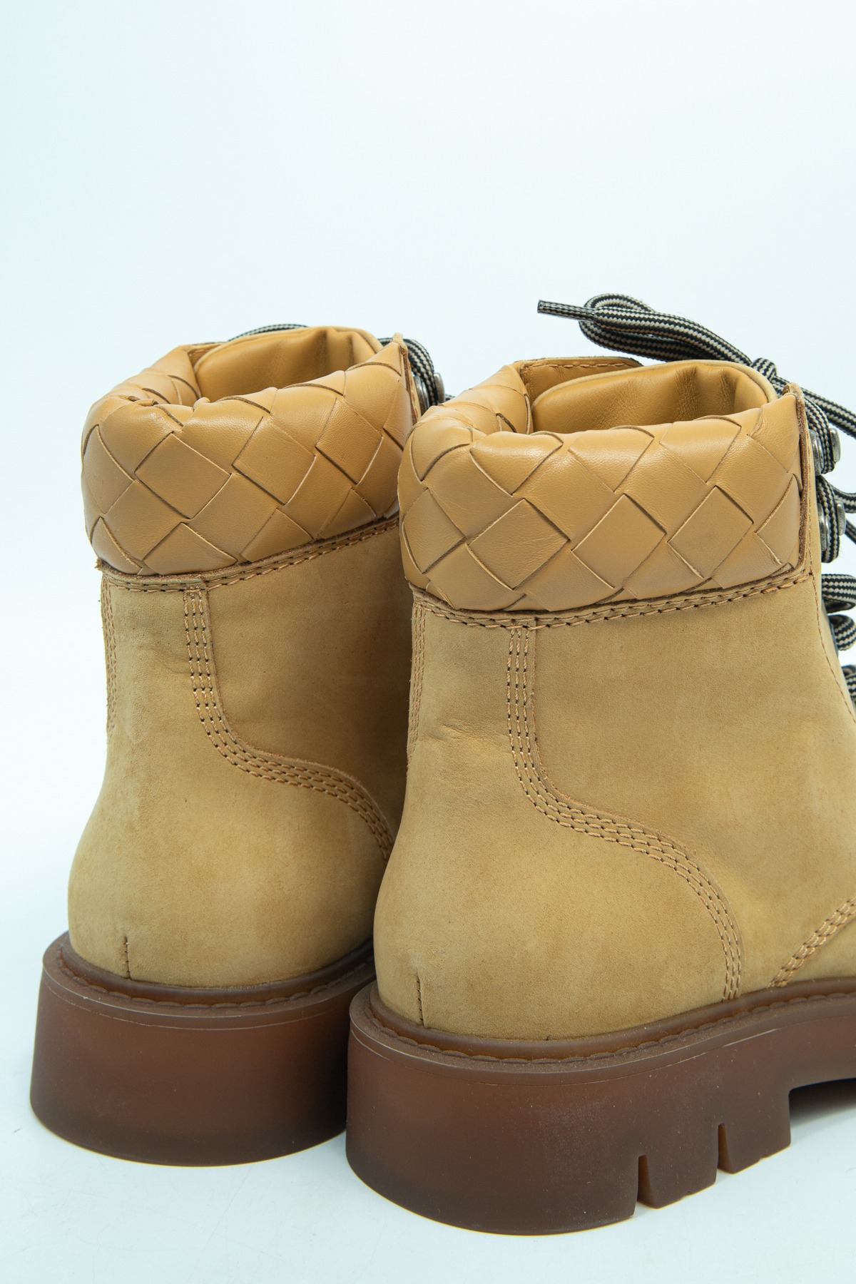 Bottega Veneta "Haddock Intrecciato" Ankle Boots in Beige