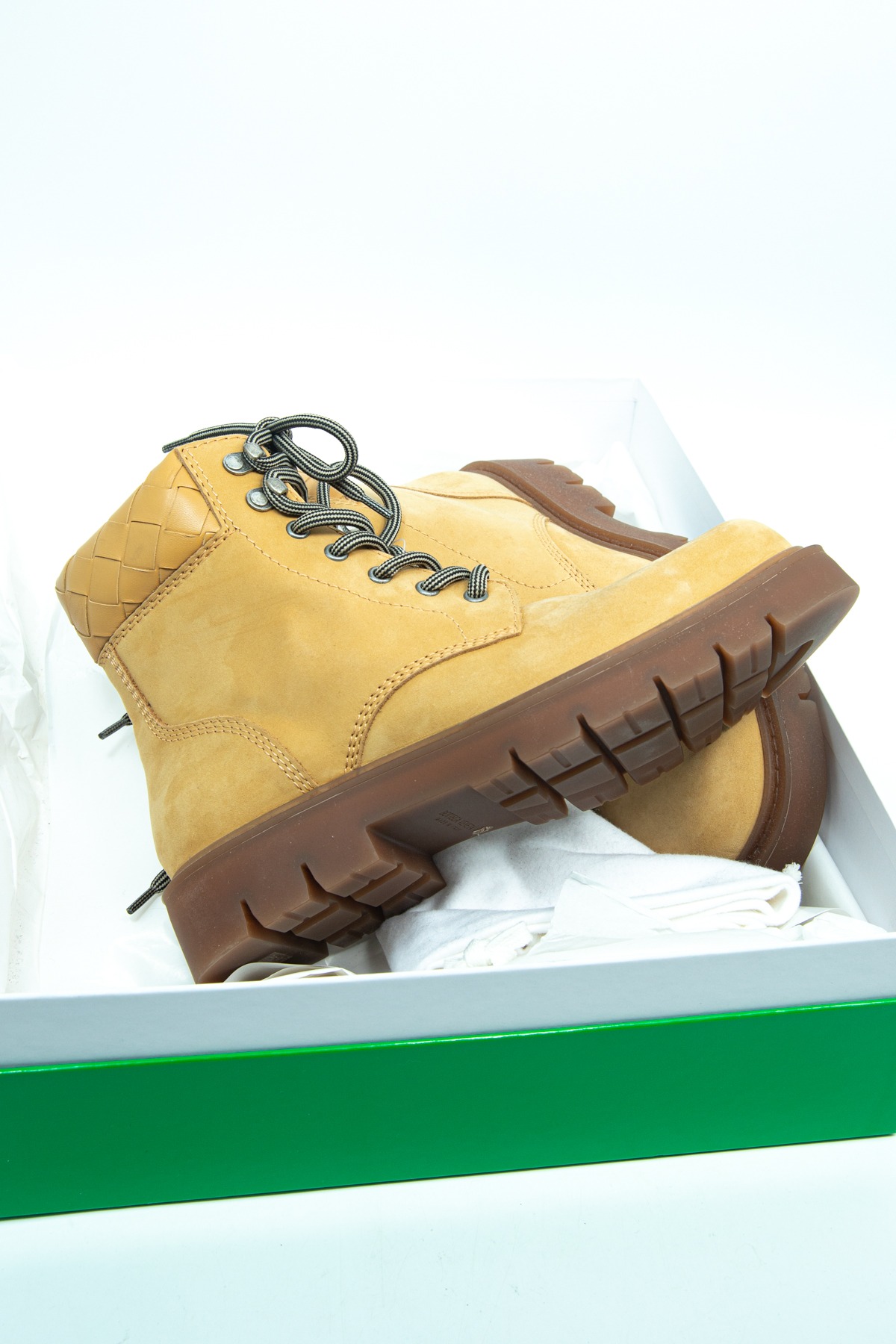 Bottega Veneta "Haddock Intrecciato" Ankle Boots in Beige