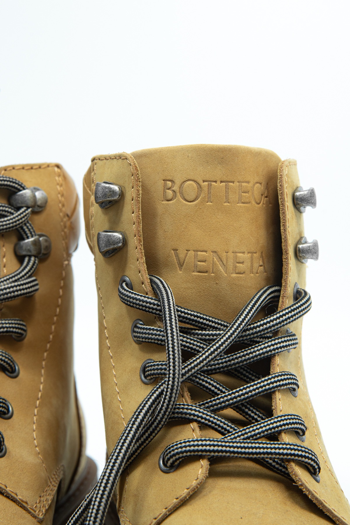 Bottega Veneta "Haddock Intrecciato" Ankle Boots in Beige