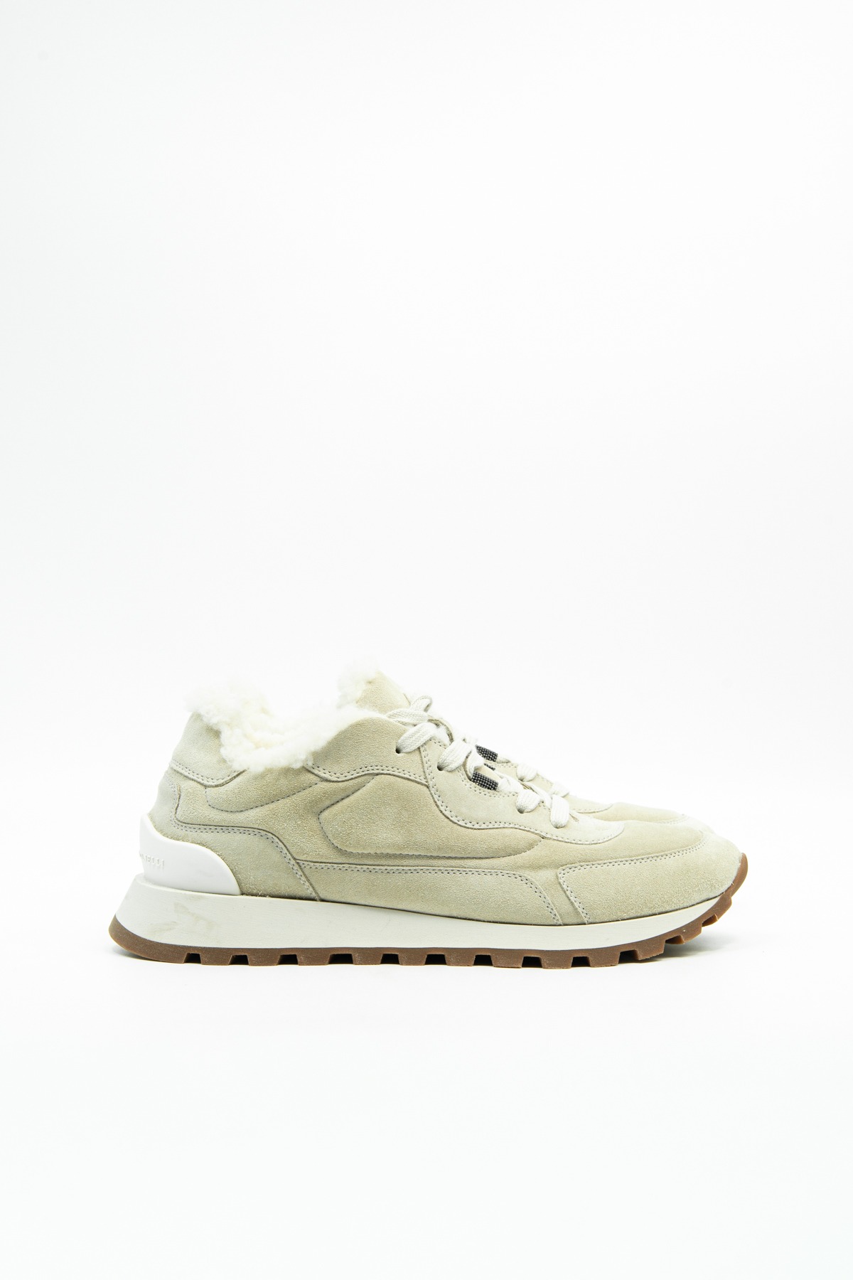 Brunello Cucinelli Sneaker mit Shearling in Hellbeige und Ecru