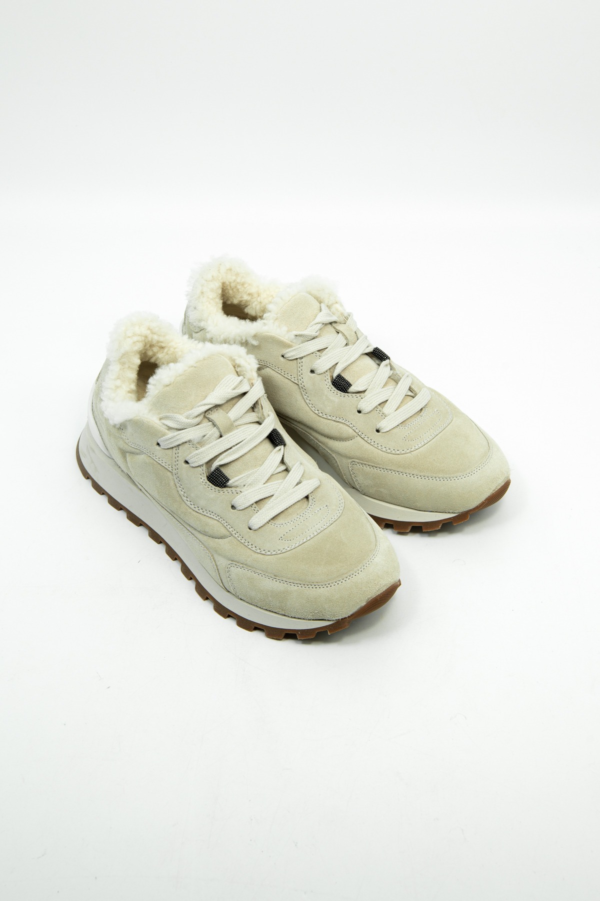 Brunello Cucinelli Sneaker mit Shearling in Hellbeige und Ecru