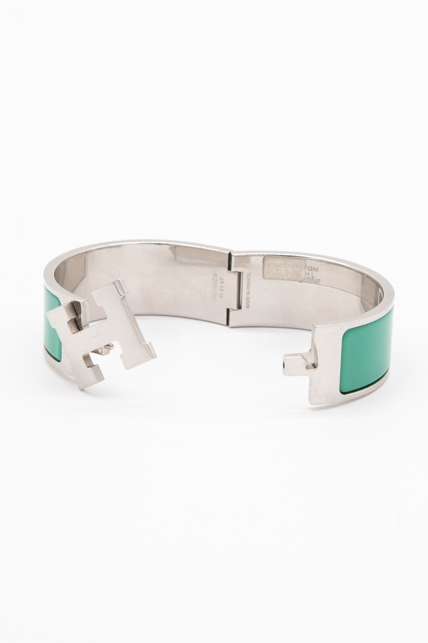 Hermès "Clic Clac H" Armband in Grün und Silber