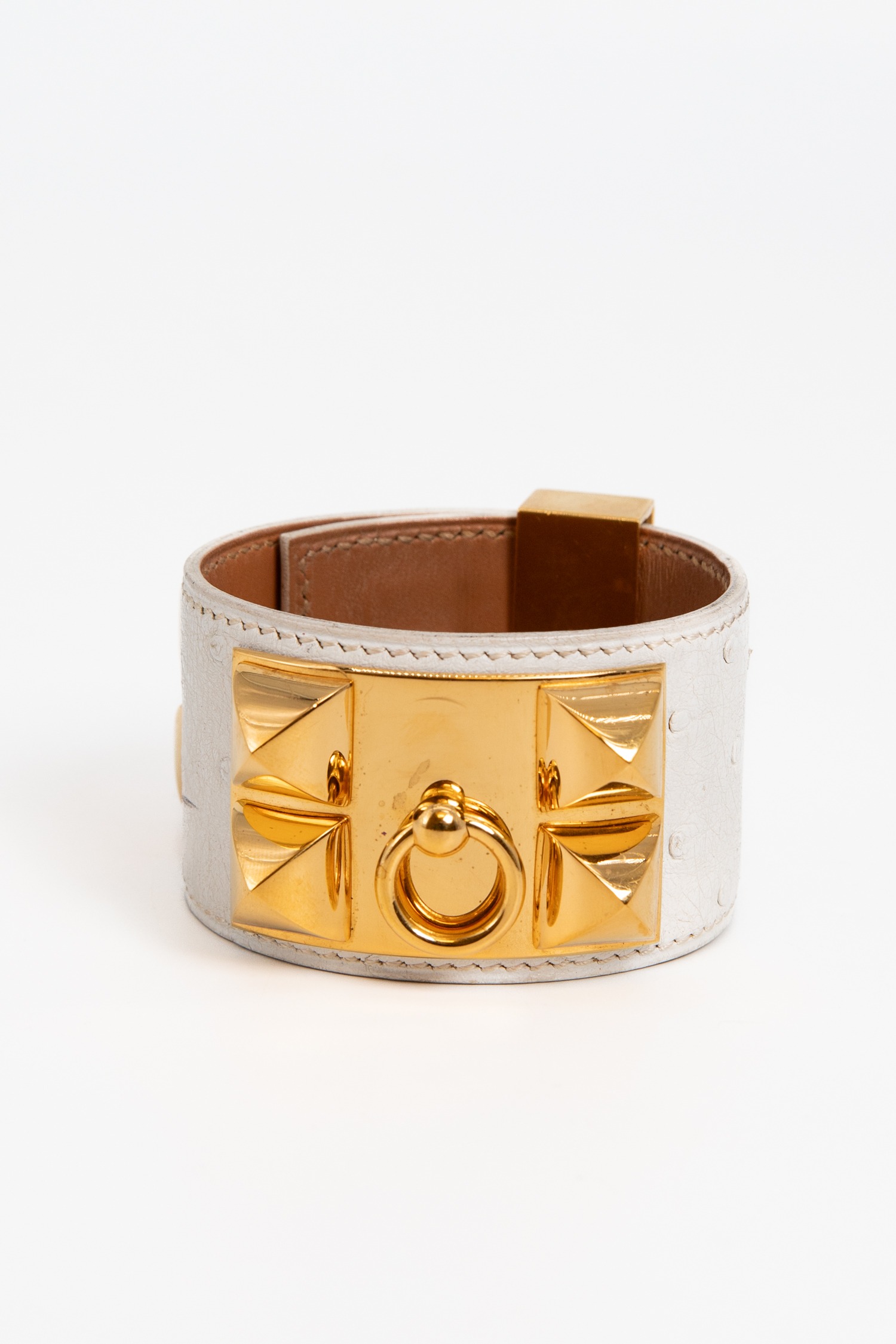 Hermès "Collier de Chien" Armreif aus weißem Straußenleder