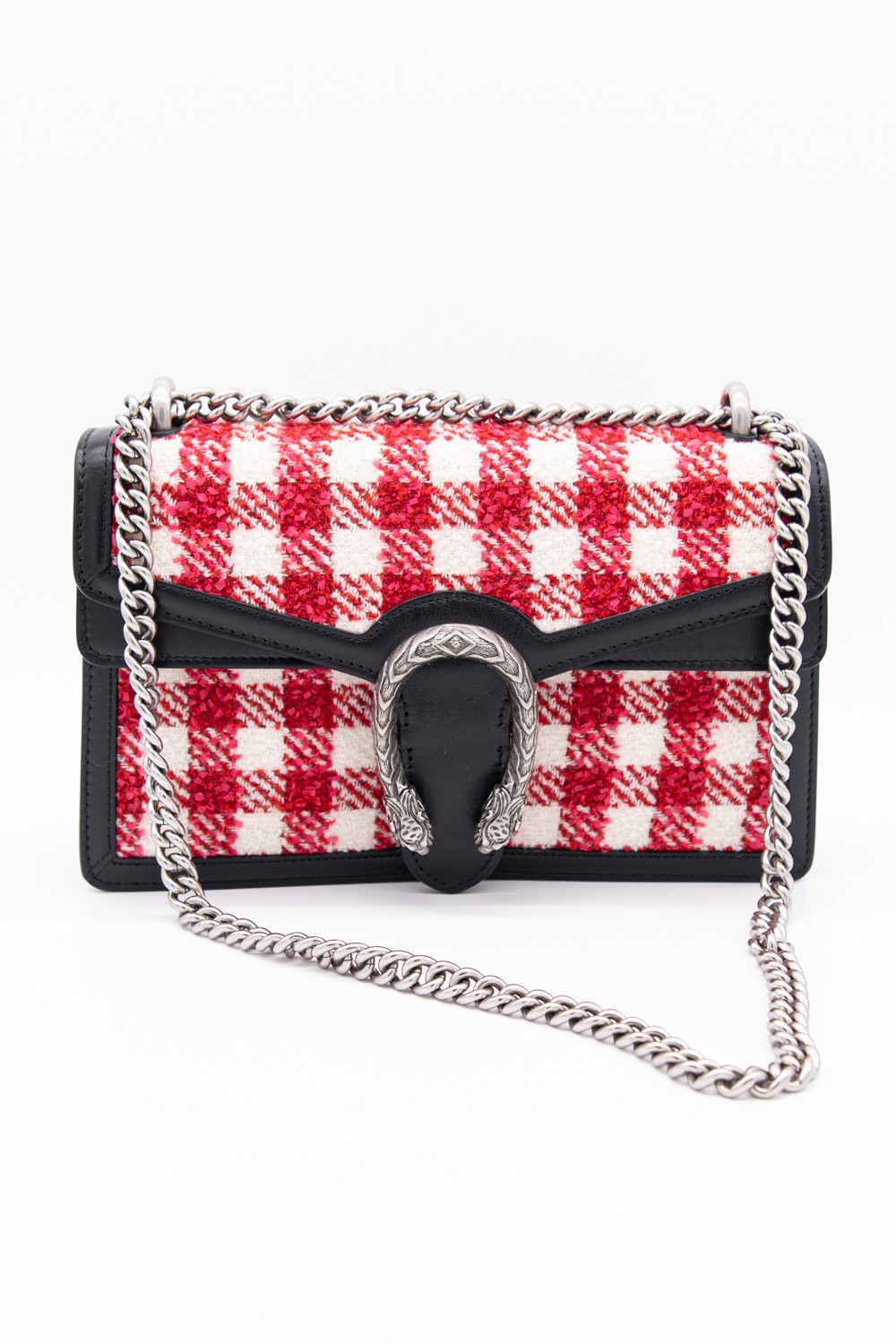 Gucci Dionysus Tasche aus kariertem Tweed in Rot und WeiB SECONDELLA