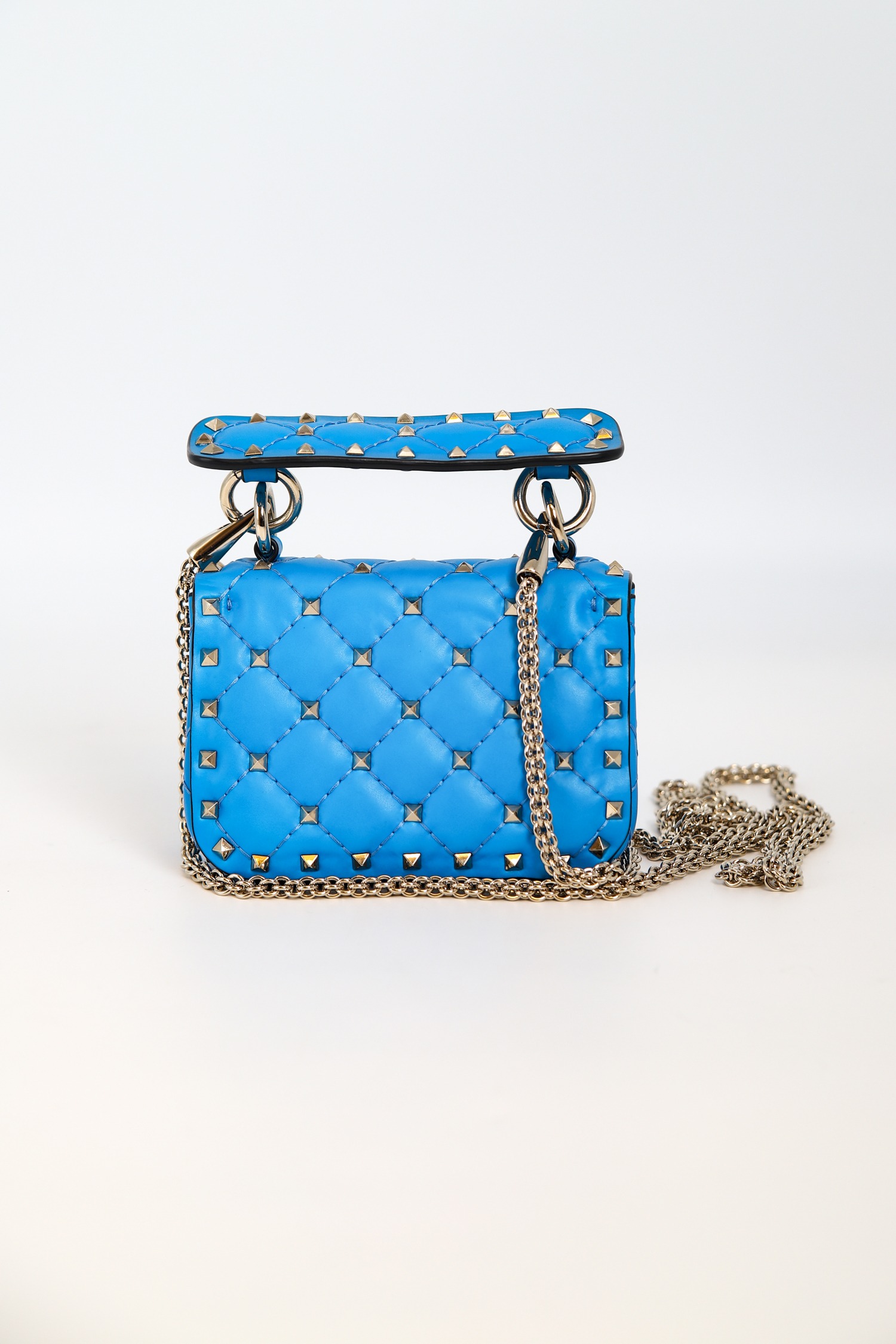 Valentino "Micro Rockstud Spike" Umhängetasche in Blau und Gold