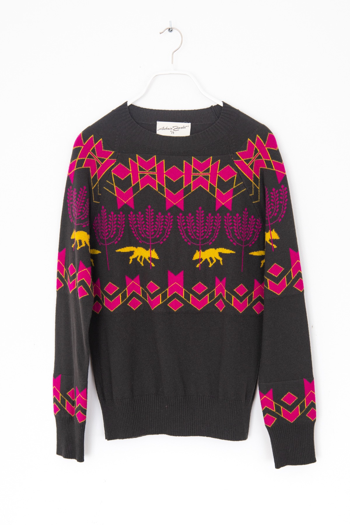 Antonia Zander Strickpullover mit Muster in Oliv und Pink