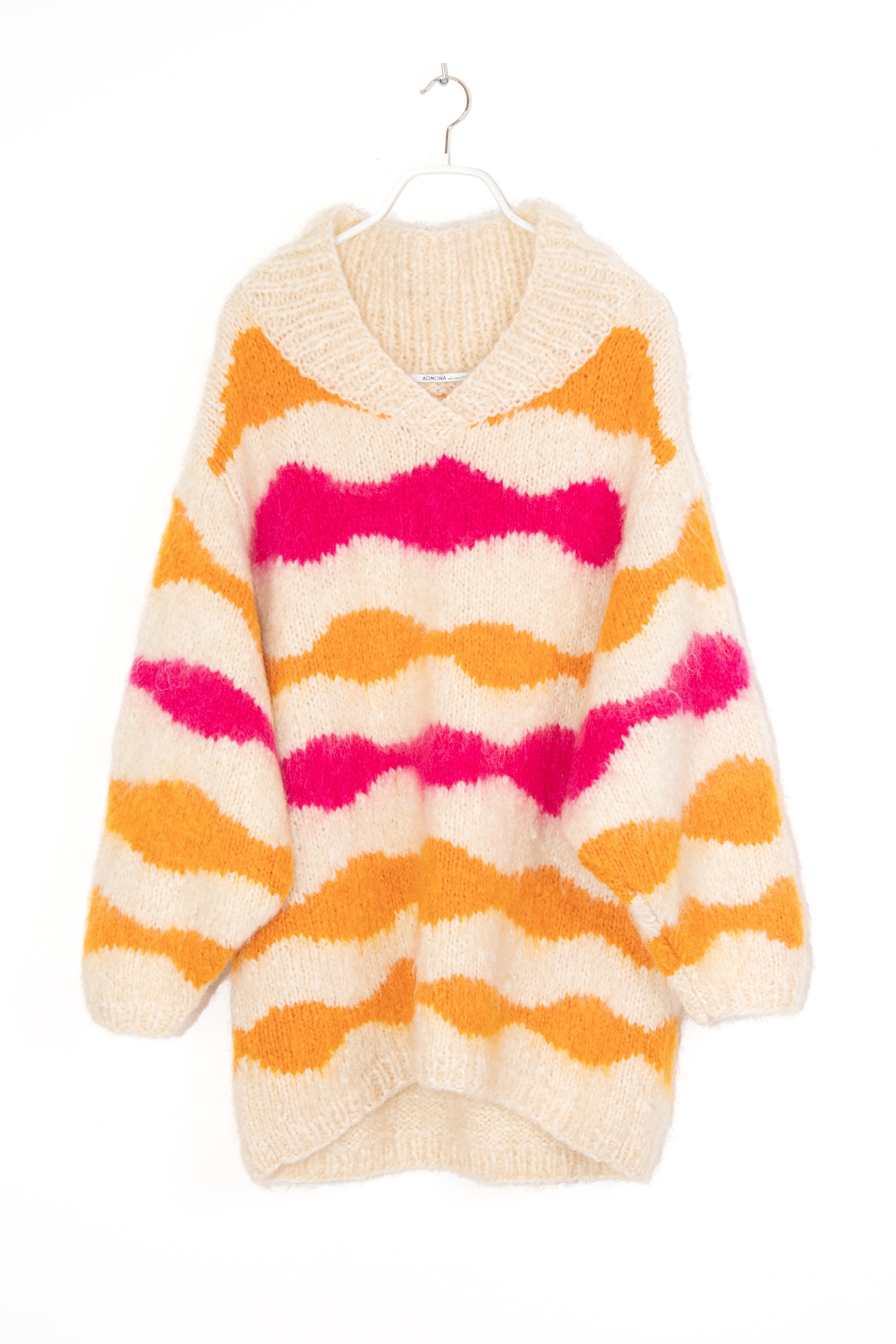 Agnona Oversized Pullover in Ecru, Orange und Pink