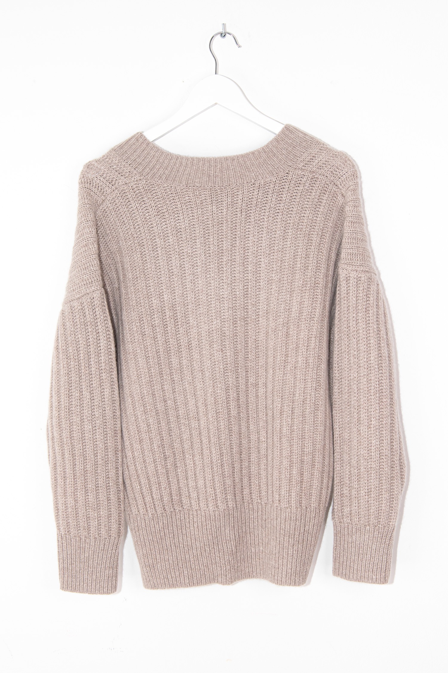 Allude grober Strickpullover mit V-Ausschnitt in Schlammbraun