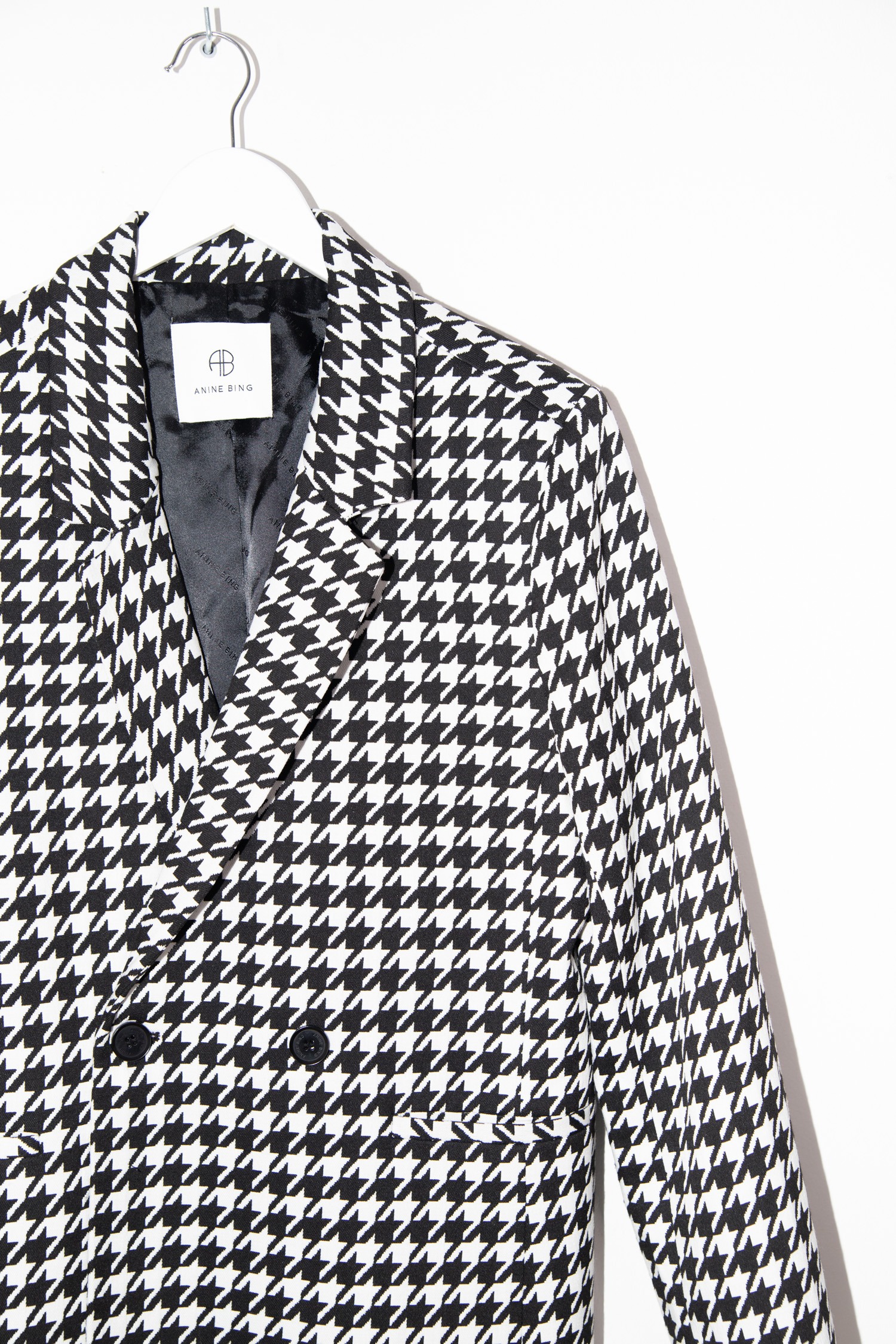 Anine Bing Blazer mit Hahnentrittmuster in Schwarz und Weiß