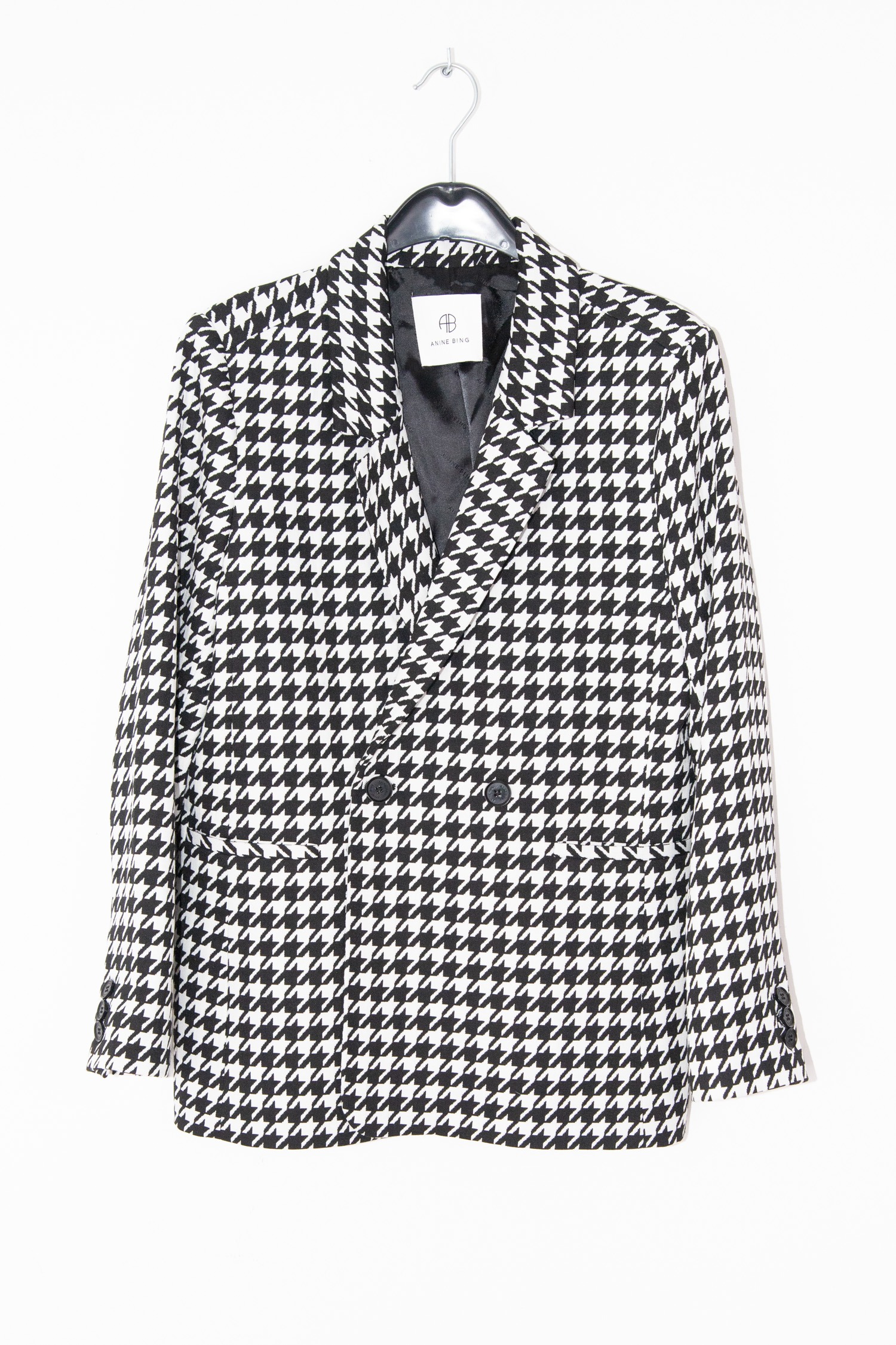 Anine Bing Blazer mit Hahnentrittmuster in Schwarz und Weiß