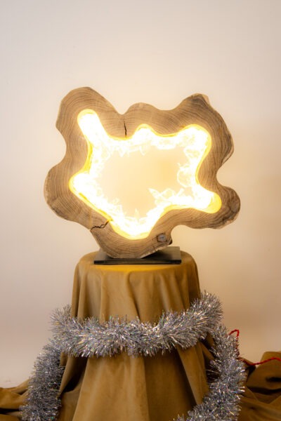 Arango "Ring 40" Tischlampe aus Holz und Glas
