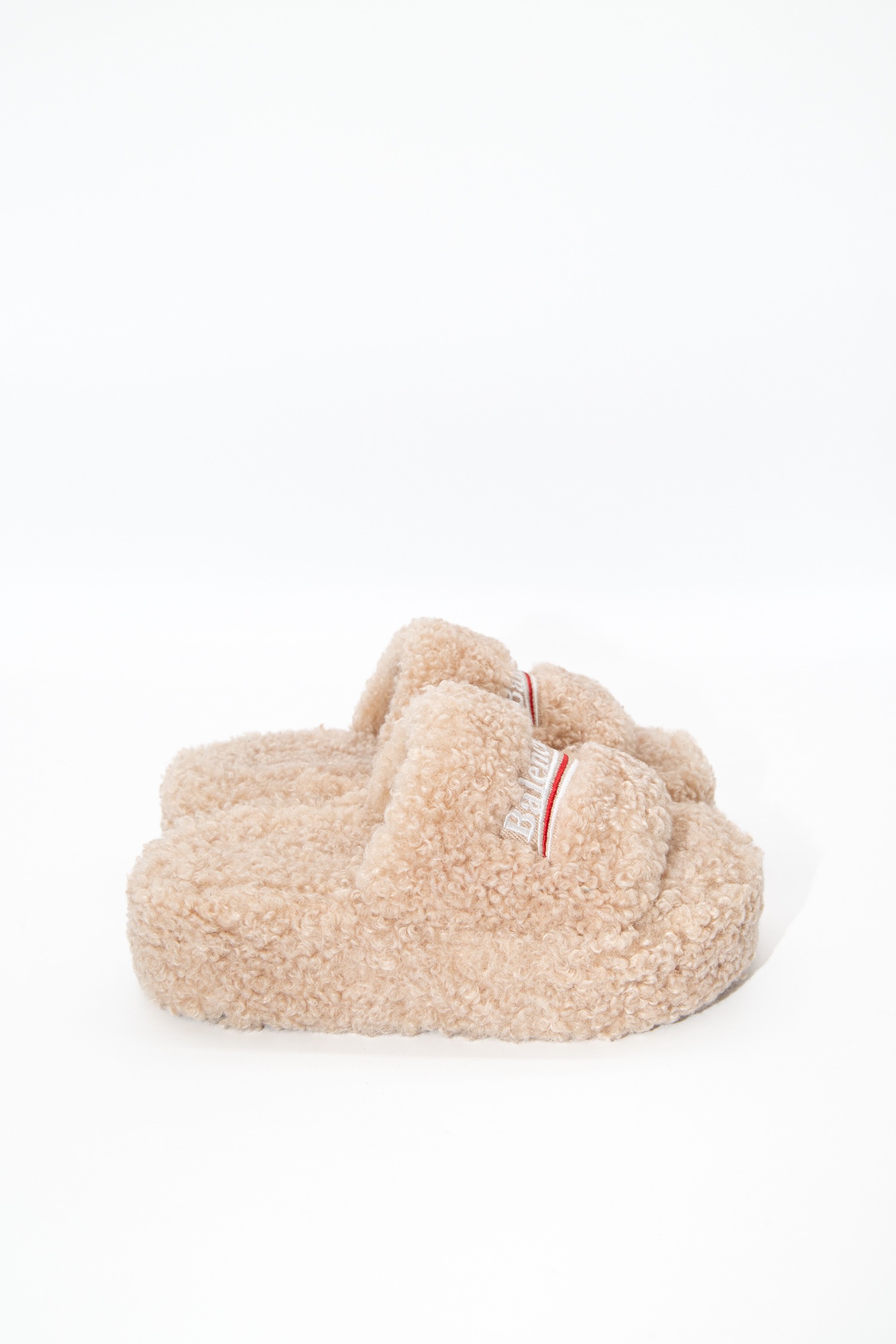 Balenciaga "Furry Plateau" Pantoletten in Hellbeige