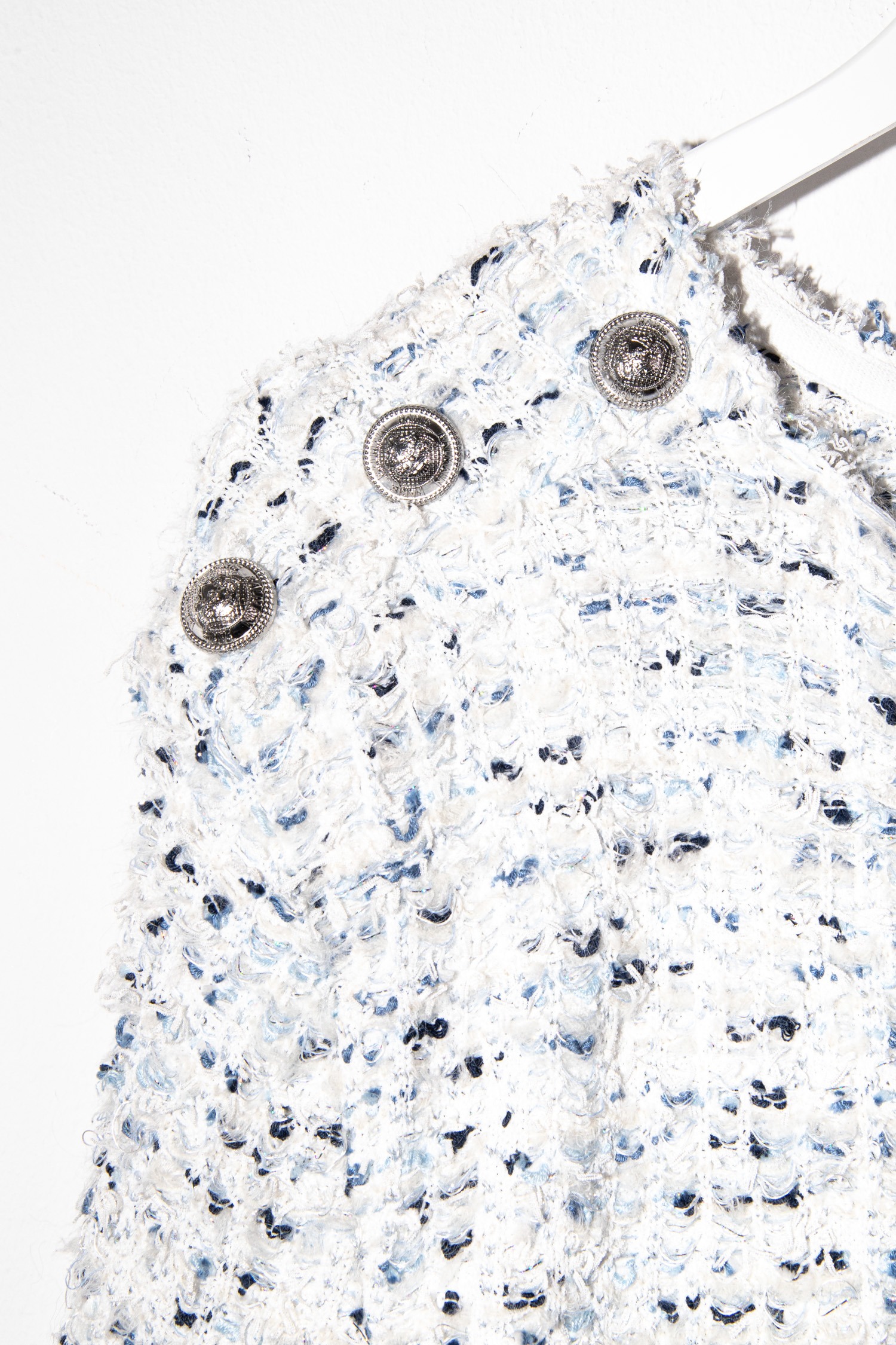 Balmain "Fringe Tweed" Minikleid in Blau und Weiß